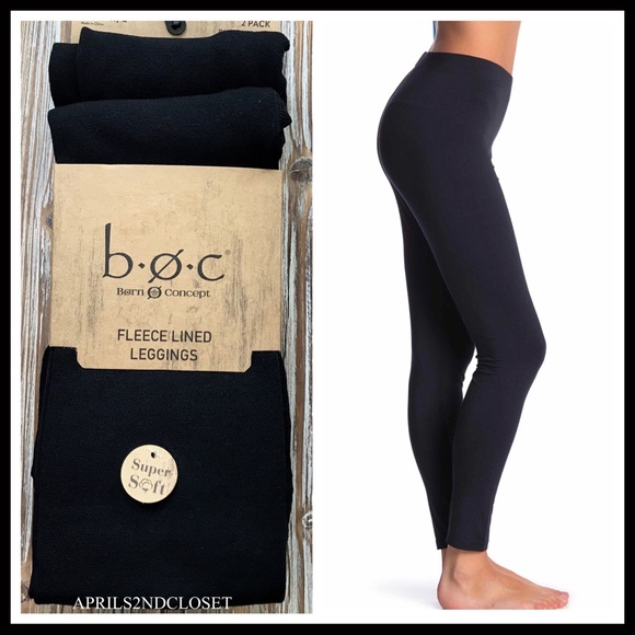 BLACK FLEECE LINED LEGGINGS COZY FOOTLESS TIGHTS 2 PAIRS A2C - Picture 3 of 14